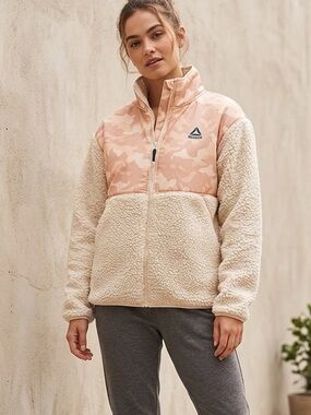 Reebok Pink Camo and Cream Sherpa Teddy Jacket